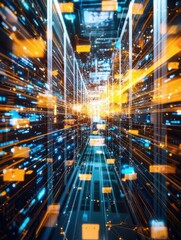Fototapete - Dynamic Data Flow in a Futuristic Server Room Environment