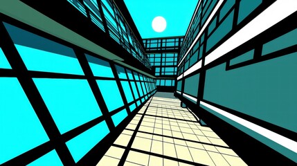 Poster - Modern Architectural Design with Abstract Lines and Bright Colors