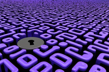 Poster - Purple Background with Abstract Shapes and Central Lock Icon