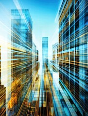 Poster - Futuristic Cityscape with Sleek Skyscrapers and Dynamic Light Trails