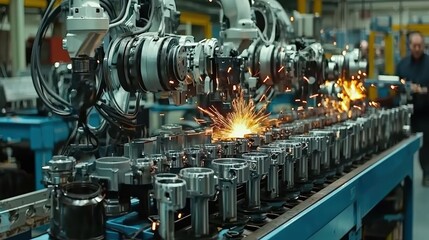 Poster - Industrial Robot Arm Automation in Factory with Sparks Flying