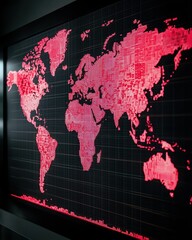 Poster - Modern Digital World Map Visualization with Red Data Points