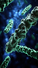 Poster - Microscopic View of Green Bacteria Against a Dark Background