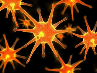 Poster - Colorful Illustrations of Neurons with Bright Orange and Yellow Highlights