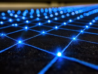 Poster - Blue LED Light Grid Over Dark Surface with Sharp Focus and Depth