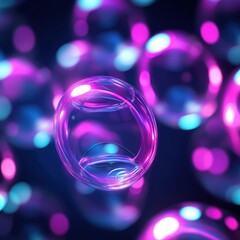 Poster - Colorful Soap Bubbles with Neon Lights on Dark Background