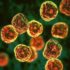 Poster - Vibrant Microbial Cells Under Magnification in Abstract Laboratory Scene