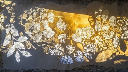 Poster - Delicate Floral Shadow Projections on Rustic Wall Surface