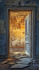 Wall Mural - a door is open in a room with a wall. the door is white and the wall is blue