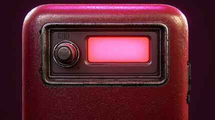 Poster - Vintage Styled Red Device with Blank Display and Circular Button