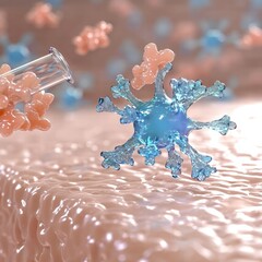 Poster - Microscopic View of Virus Interacting with Human Cells in Lab Setting