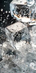 Poster - A close up of ice cubes with water droplets on them