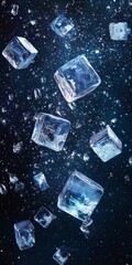 Poster - A series of ice cubes are floating in the air