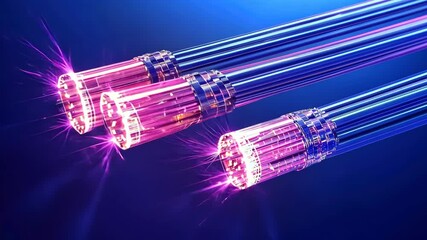 Poster - Bright Coaxial Cables with Sparkles and Glow on a Blue Background