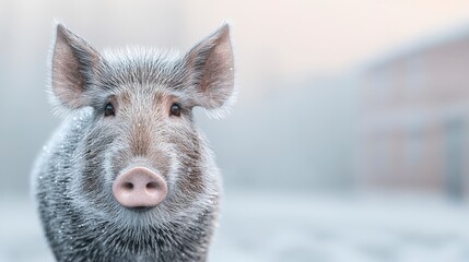 Majestic Wild Boar Winter Portrait  Snowy Forest  Cinematic Lighting