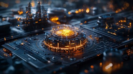 Leinwandbilder - Futuristic corporate landscape with sustainable energy solutions urban city digital concept art night view innovation