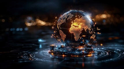Poster - Global diplomacy action with digital globe in modern environment for peace and cooperation
