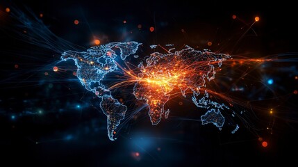 Leinwandbilder - Global digital shift visualization world map infographic futuristic aerial view technology impact on society