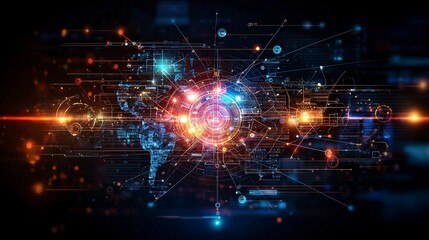 Poster - Global digital transformation mapping technology hub data visualization virtual environment futuristic perspective