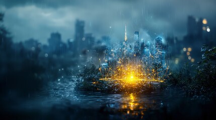 Aufkleber - Resilient urban infrastructure illuminates a glowing cityscape futuristic environment night view technology concept