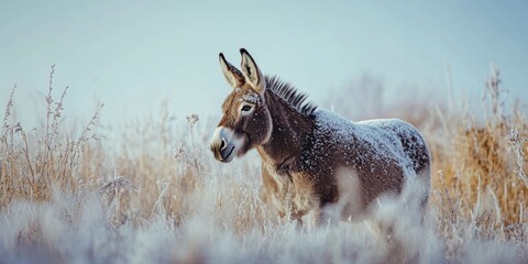 Wall Mural - Donkey in snowy field