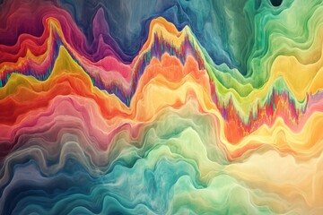 Poster - a colorful wave with a yellow line. the wave is made up of many different colors. the colors are red