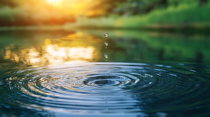 Aufkleber - Water Droplets Falling into Still Pond at Sunset