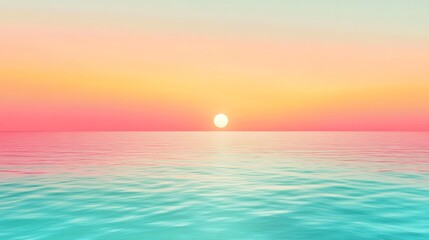 Wall Mural - A beautiful ocean with a pink and orange sunset. The sun is setting in the distance. The water is calm and clear