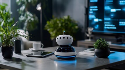 Poster - Ai chatbot engaging customers in a modern office setting interactive technology cozy environment informal viewpoint