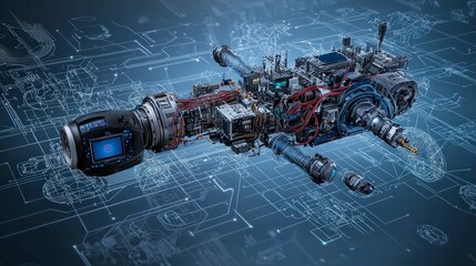 Leinwandbilder - Technical illustration of autonomous technology in a digital space a futuristic aerial perspective