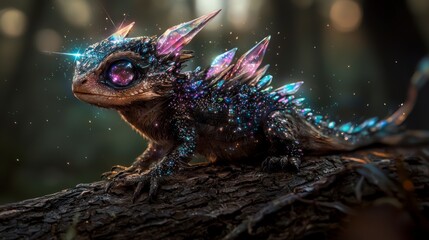 Aufkleber - Enchanted forest magical crystal creature illustration fantasy realm hyperrealistic art whimsical nature close-up view