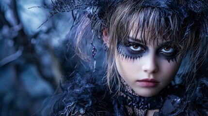 Aufkleber - Eerie fantasy portrait of a young girl enchanted forest photography dark fairy-tale close-up imagination