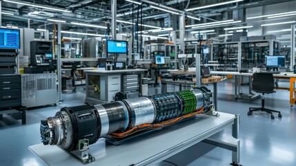 Fototapete - Next-generation ev battery research lab high-tech facility innovation center indoor environment scientific exploration
