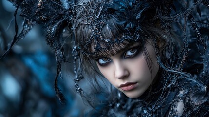 Leinwandbilder - An enigmatic and ethereal portrait of a woman amidst dark fantasy elements surreal environment close-up artistic exploration