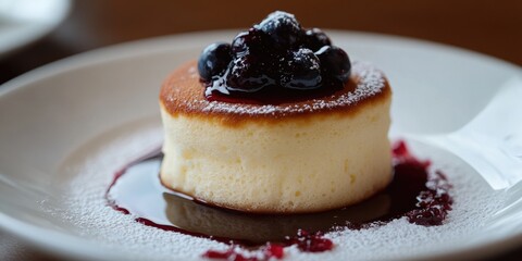 Canvas Print - Blueberry dessert on white plate