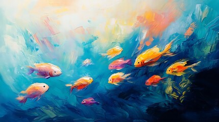 Naklejka na meble Vibrant Oil Painting: Colorful Fish Gracefully Swim in Underwater Paradise. AI Generated