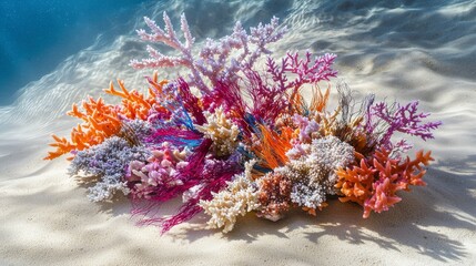 Aufkleber - Vibrant coral design crafted from colorful nylon strings underwater setting artistic showcase ocean environment close-up view