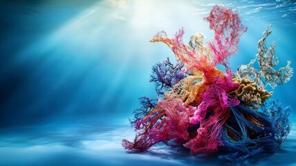 Poster - Vibrant coral reef silhouette underwater scene digital art ocean depths colorful view nature's beauty