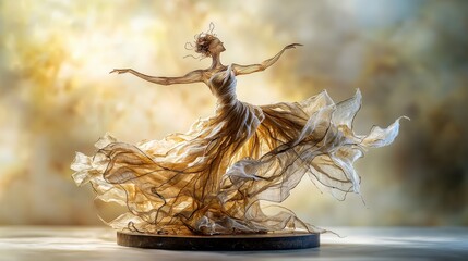 Poster - Dynamic linen sculpture of dancer art gallery artistic display contemporary close-up movement and grace