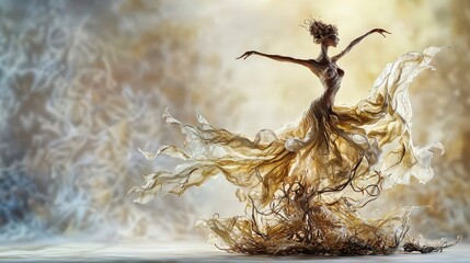 Aufkleber - Dynamic linen dancer sculpture captivates art enthusiasts in gallery fine art elegant atmosphere creative perspective
