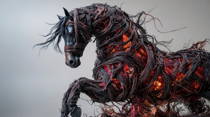 Aufkleber - Intricate leather horse sculpture art gallery digital artwork creative studio close-up unique craftsmanship