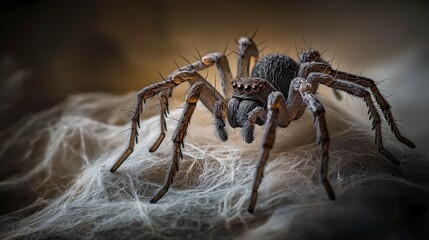 Poster - Spider figure crafted from net fabric nature macro photography studio setting close-up artistic concept
