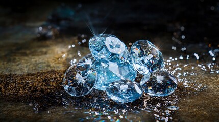 Leinwandbilder - Crystal buttons forming a fountain-like display artistic showcase underwater environment close-up viewpoint sparkling concept