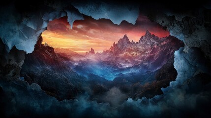 Aufkleber - Vivid landscape adventure abstract mountain range digital art surreal environment panoramic view nature's beauty