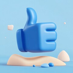 Leinwandbilder - blue thumb up icon isolated on white color background. social media like button. creative 3d vector 