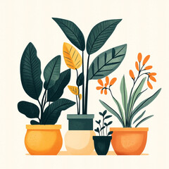 Wall Mural - Illustration of potted plants, with a simple and harmonious background.