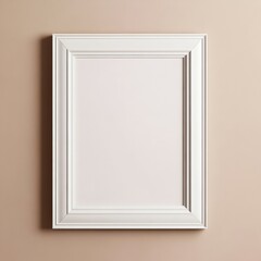 Poster - Blank white picture frame on a plain beige background. Empty poster mockup for art display.  No people.