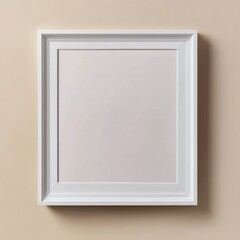 Poster - Blank white picture frame on a plain beige background. Empty poster mockup for art display.  No people.
