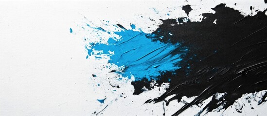 Poster - Black and cyan fluid acrylic paint explosion on canvas creating dynamic texture with ample space for your personalized text or design elements
