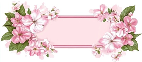 Poster - Floral banner with pink border featuring spring flowers and empty copyspace for customizable text suitable for templates and designs